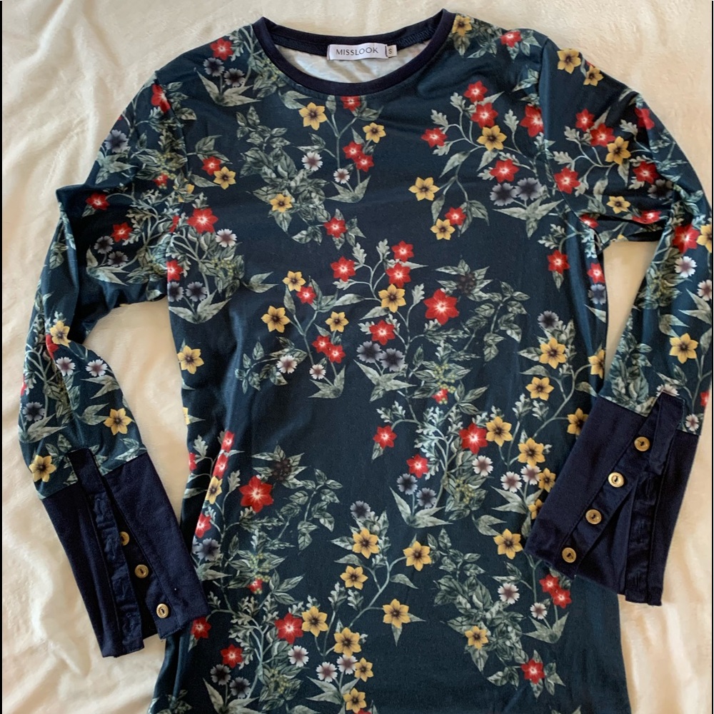 MISSLOOK Blue floral long sleeve top